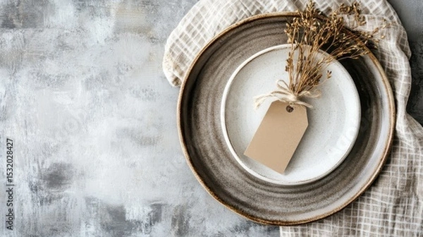 Fototapeta A neutral-toned tableware setting with a natural accent.