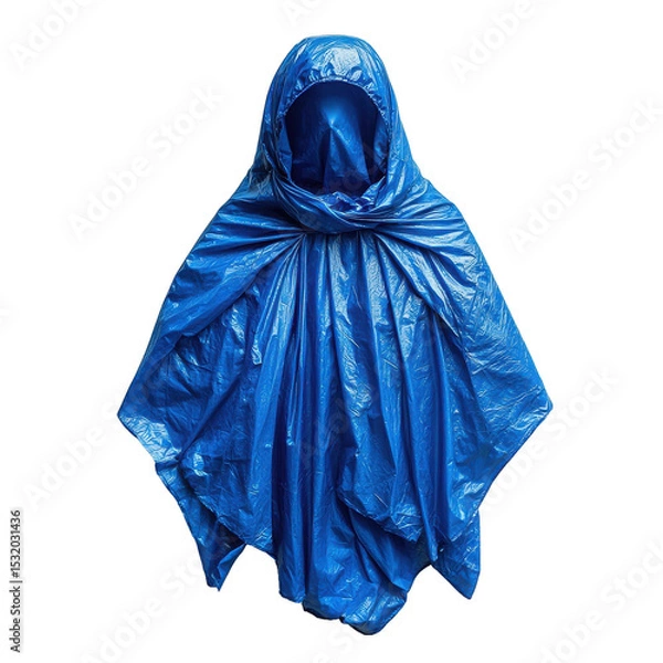 Obraz A shiny azure poncho with a hood isolated on background on transparent background