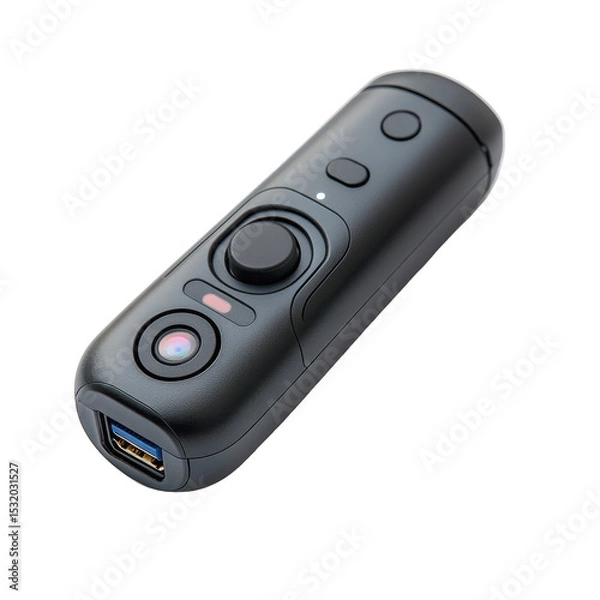 Obraz A small camera with buttons and a usb port is visible on transparent background
