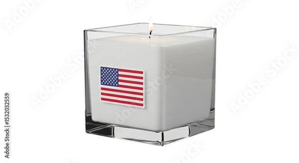 Fototapeta Patriotic American flag candle for Memorial Day, Veterans Day, 4th of July, or 9/11 remembrance, isolated on white & transparent background. Ideal for national pride, commemorative events,