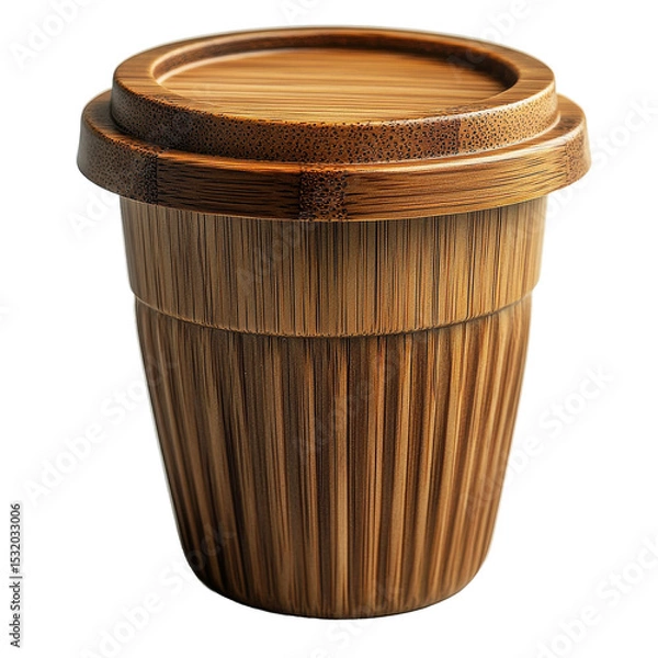 Obraz Close up of a wooden cup with a lid on a plain backdrop on transparent background