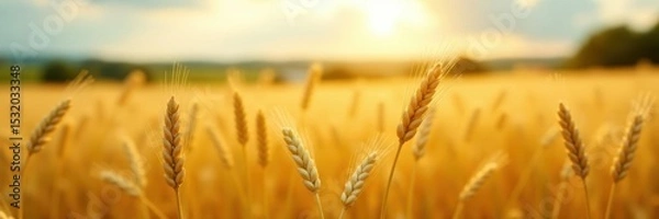 Obraz Golden wheat spikelets sway gently in summer field , sunlight, harvest