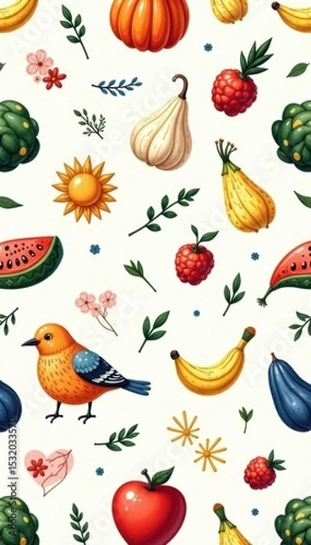 Obraz Hand-drawn whimsical icons, repeating seamlessly , sketch, clipart