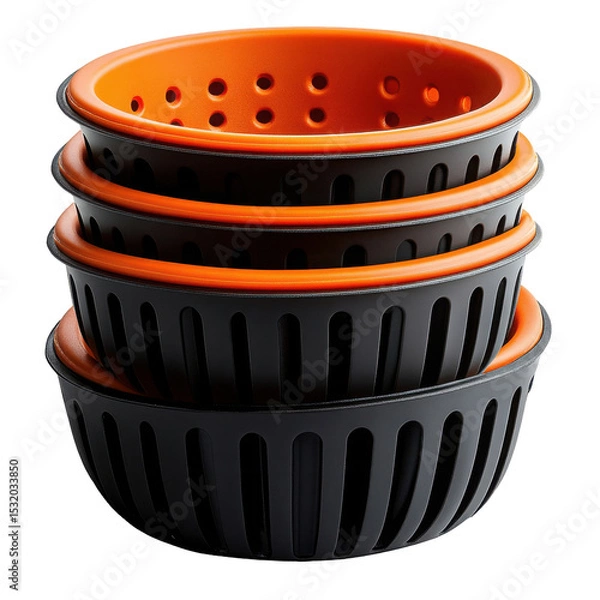 Obraz Stack of four containers with orange and solid color on transparent background