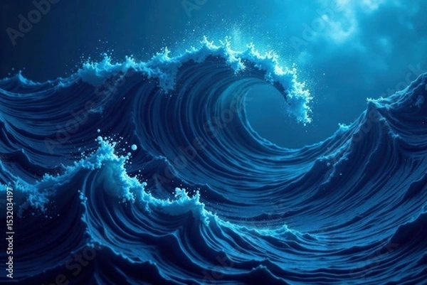 Obraz Intricate, dark blue, deep ocean wave pattern, marine, banner