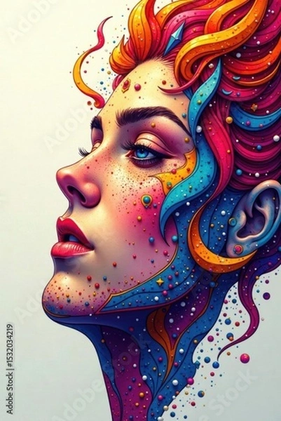 Obraz Intricate geometric doodle, sharp angles, vibrant color gradients, repeating, bright