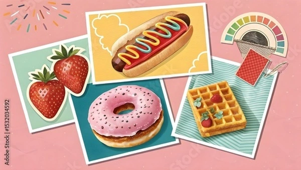 Obraz Colorful Food Illustrations of Sweets and Savory Dishes for Fun