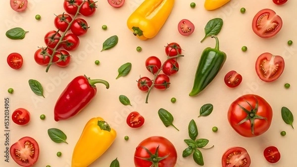 Obraz Fresh and Colorful Assortment of Vegetables on Beige Background