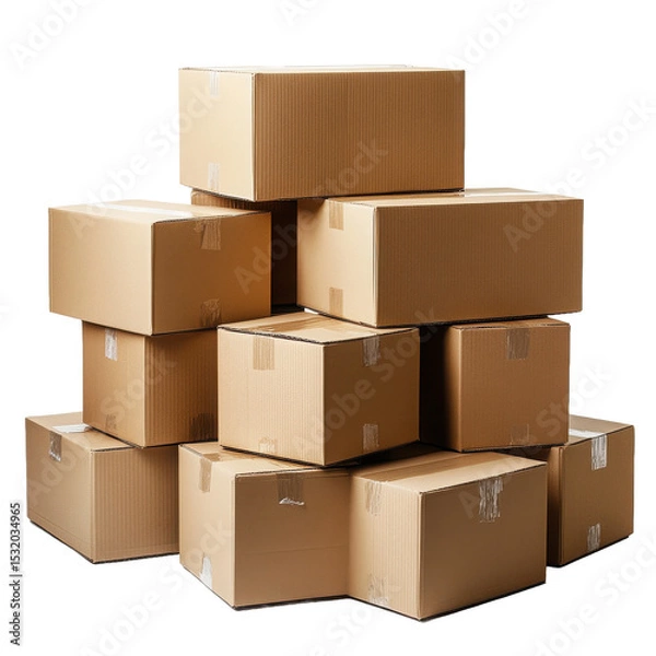 Fototapeta A stack of cardboard containers against a solid area on transparent background