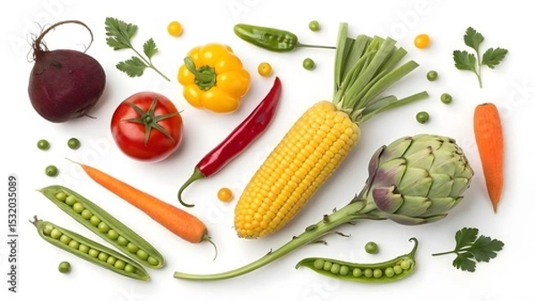 Obraz Colorful Display of Fresh Vegetables on White Background