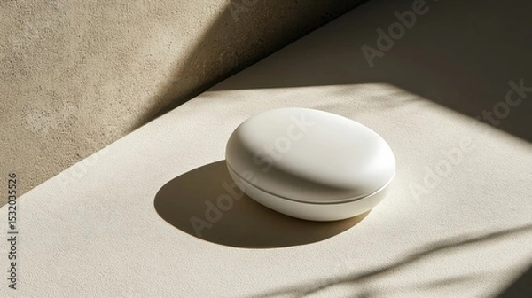 Fototapeta White oval container on a light beige surface.