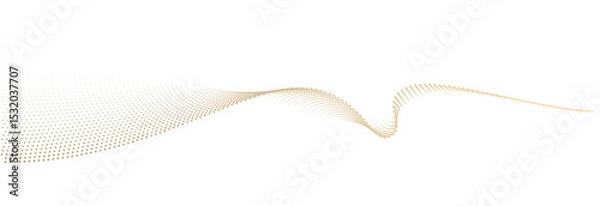 Fototapeta Abstract vector wavy flowing dot particles smooth curve gold gradient color on transparent background in concept of luxury, technology, science, music, modern.