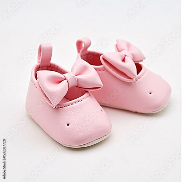 Fototapeta elegant pink baby shoes with adorable bows and a glossy finish, designed for comfort and style.  
