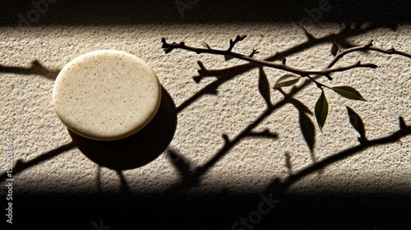 Fototapeta Round soap bar with natural shadows.