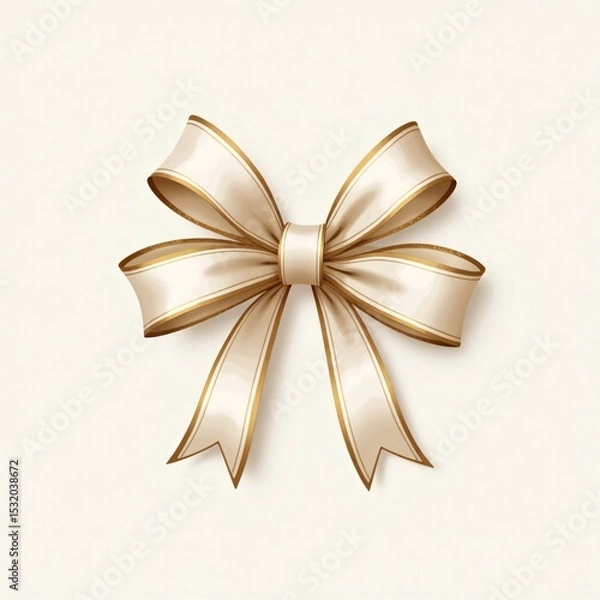 Fototapeta elegant cream-colored gift box adorned with a shiny golden bow, perfect for special occasions.  