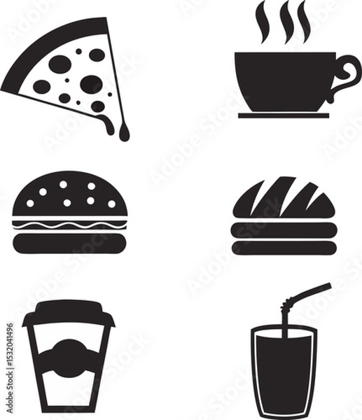 Fototapeta Black and white vector illustrations of various fast food items perfect for restaurants and menu designs with stylish minimalist icons