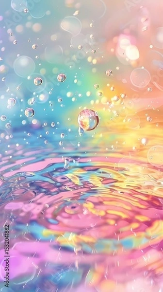 Obraz Rainbow-colored water drop ripple foam illustration poster background