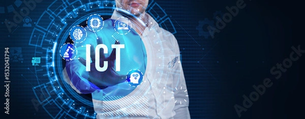 Obraz ICT Information communication technology internet concept on virtual screen.