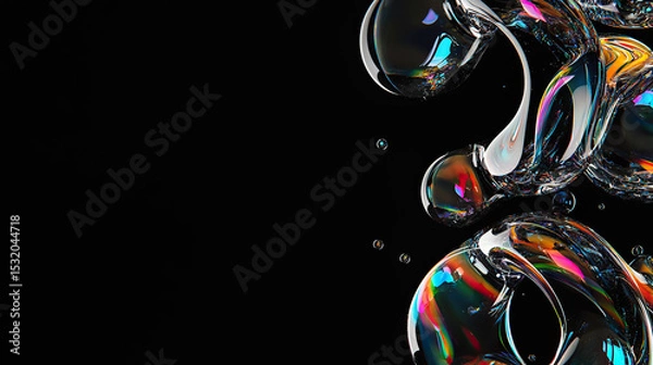 Fototapeta Abstract composition on black black background, copy space. 