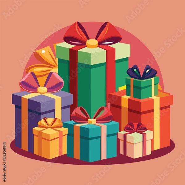 Obraz Colorful Set of Gift Boxes Illustration with Ribbons and Bows for Celebrations