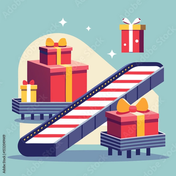 Obraz Minimalist Conveyor Belt with Gift Boxes Design