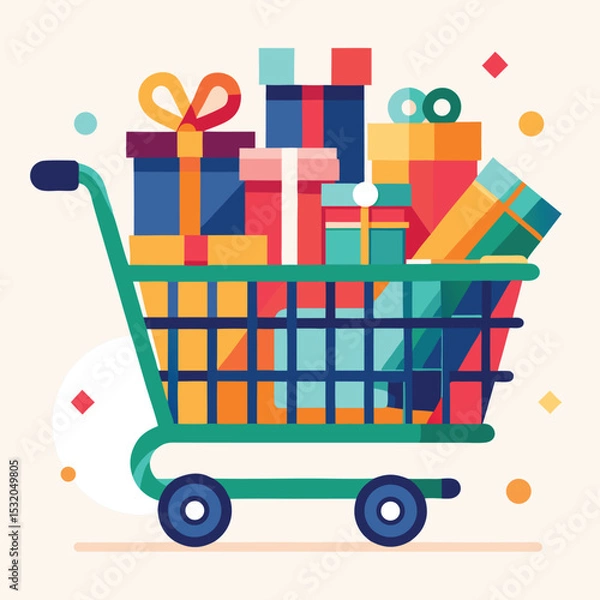 Obraz Shopping Cart Filled with Gift Boxes Colorful Vector Illustration