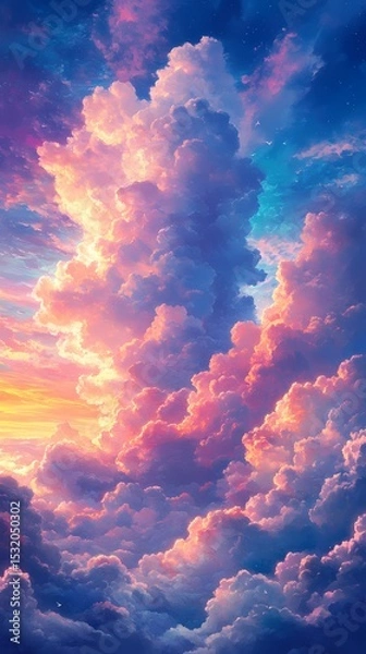Obraz Colorful clouds outdoor landscape illustration poster background