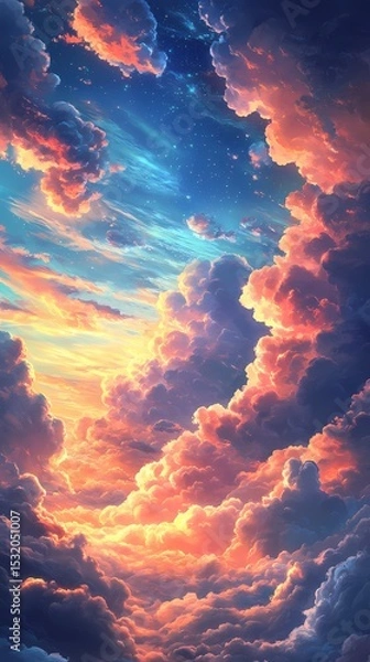 Obraz Colorful clouds outdoor landscape illustration poster background