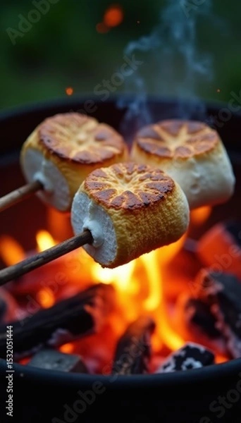 Obraz Grilled marshmallows, caramelized, over glowing embers , crispy, heat