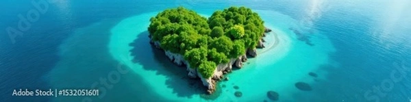 Obraz Heart-shaped island, lush vegetation, turquoise water, destination, dream