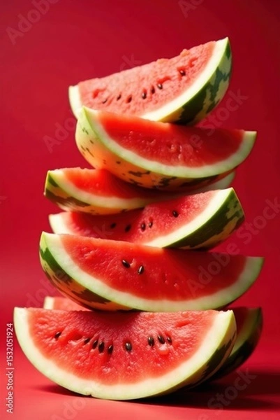Obraz Juicy watermelon slices piled high, vibrant red and green , food photography, texture