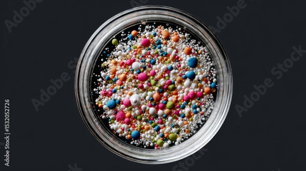 Fototapeta Microplastics concept ,Colorful microplastics in lab Petri dish create vibrant and intriguing visual display