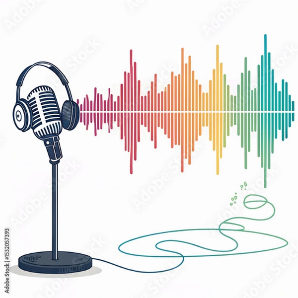 Obraz Waves of the equalizer. Audio wave talking. Voice speaking music sound line levels. Podcasting