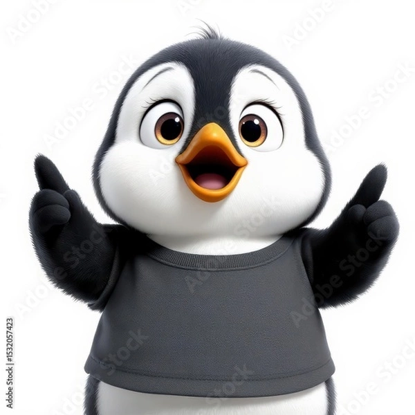 Fototapeta Penguin Pointing Upward Cartoon Animation Character