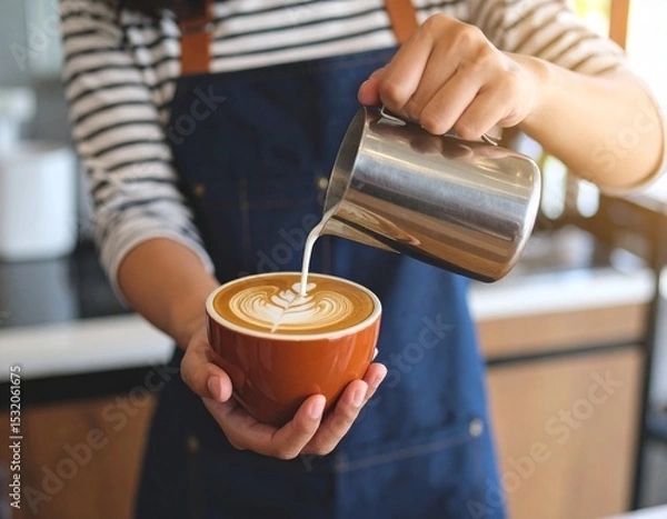 Fototapeta Barista Pouring Latte Art Coffee Creative Skill