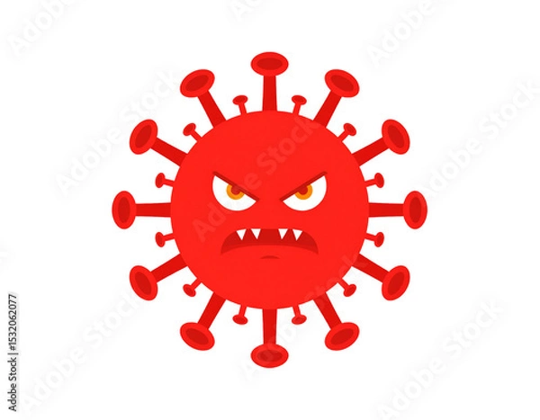Fototapeta A virus character with an evil expression, isolated on a transparent background, png.  Submicroscopic infectious agent. Illustration. Graphic resource. Design material.