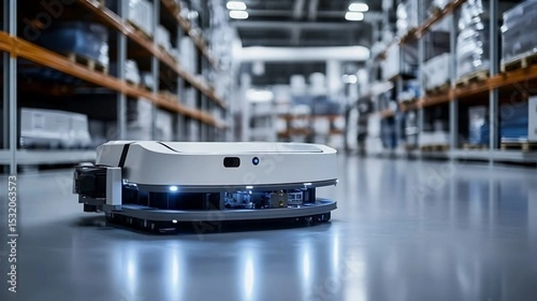 Fototapeta Automated Guided Vehicle Moving in Warehouse for Logistics