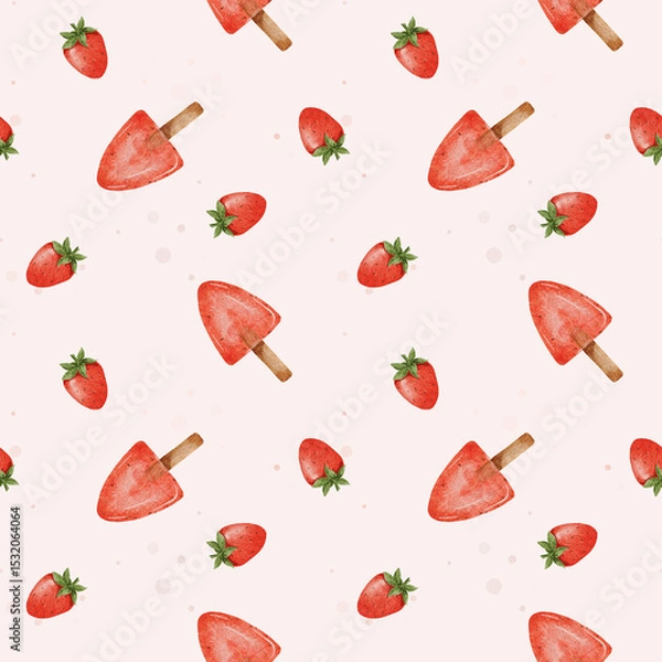 Obraz Summer Ice Cream Background. Seamless watercolor pattern with fruit ice cream. Design for menu and textile, wrapping, scrapbooking and stationery