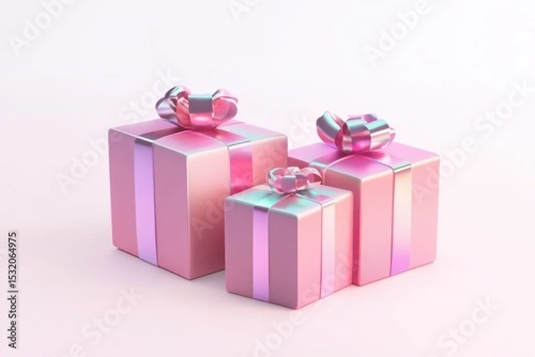 Obraz Three pink gift boxes with ribbons on white background