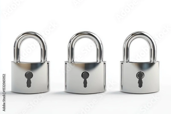 Obraz Three silver padlocks on a white background