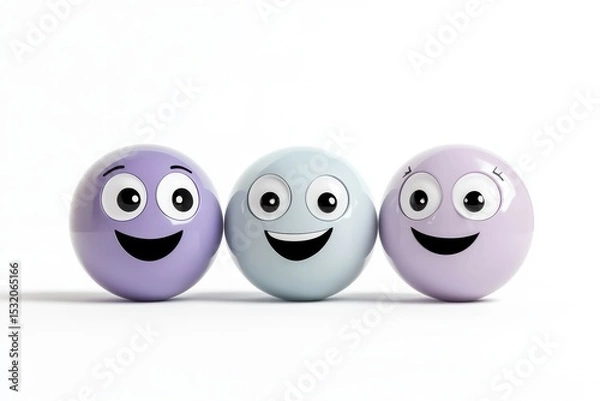 Obraz Three smiling emoji balls on white background