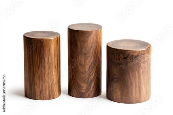 Obraz Three wooden stools on white background
