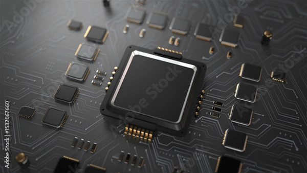 Fototapeta Electronic circuit chip board mother board computer CPU close up