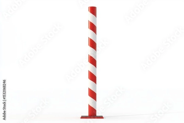 Obraz Red and white striped bollard on white background