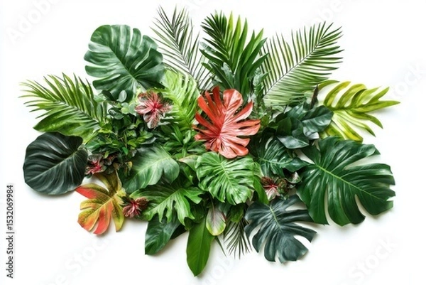 Obraz Assorted tropical leaves on white background