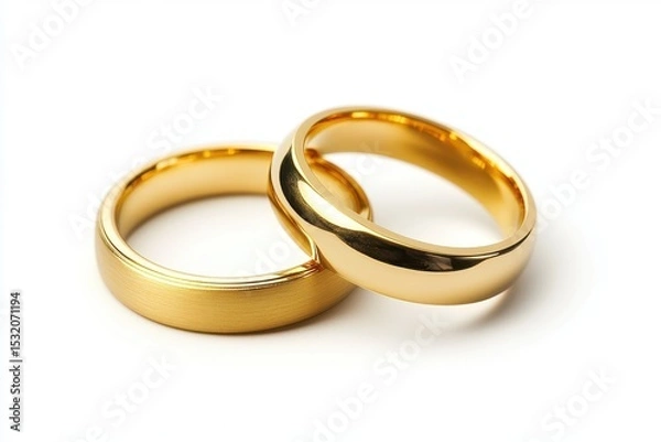 Obraz Two gold wedding rings on a white background