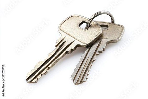 Obraz Two silver keys on a ring, isolated on white