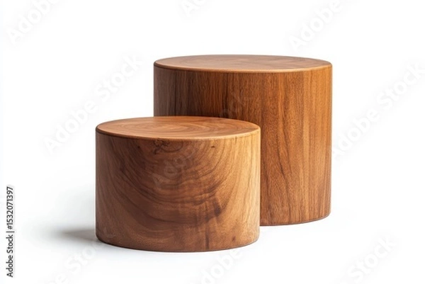 Obraz Two wooden cylindrical stools on white background