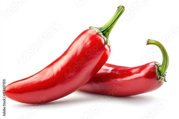 Obraz Two red chili peppers isolated on white background