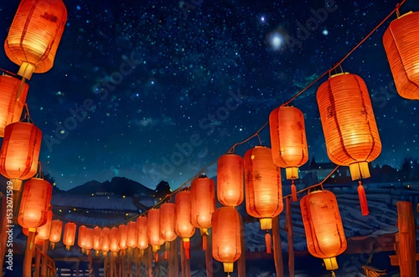 Obraz red lanterns in the sky